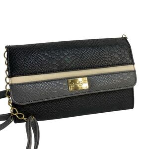 Jessica Simpson Black Faux-Snakeskin Crossbody with Gray Cream Accent Wallet